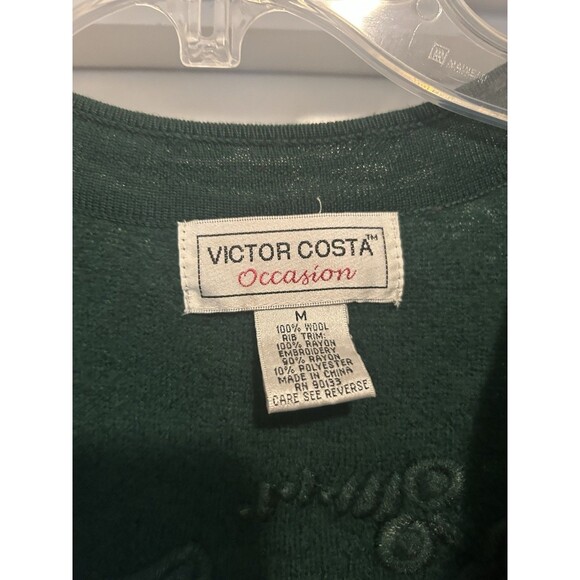 Women's Open Knit Long Cardigan Sweater Embroidered Size Medium Dark Green Wool - Picture 3 of 6